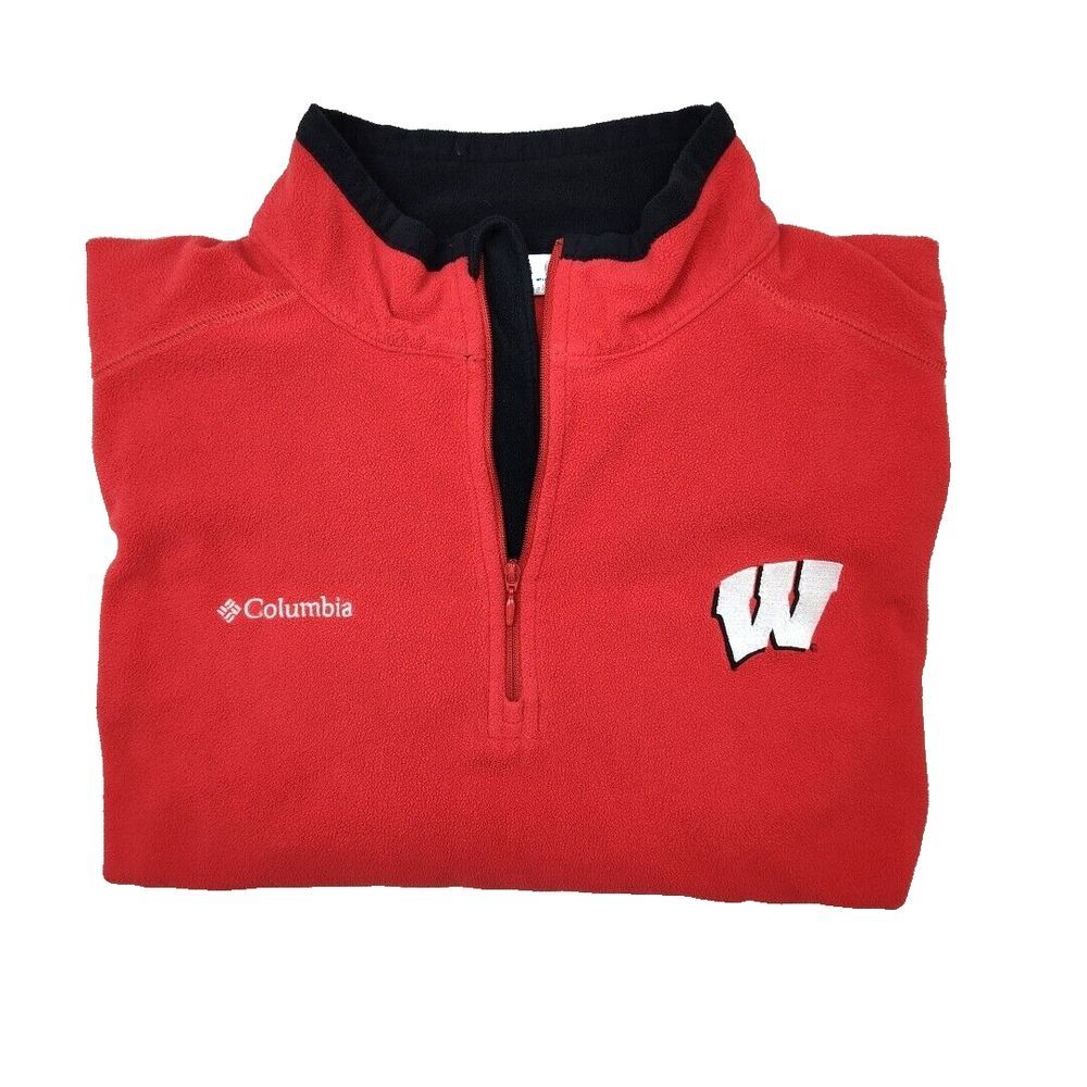 Columbia Wisconsin Badgers Sweater Mens Extra Large Red Fleece Quarter Zip NCAA